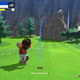 Mario takes a swing on a grassy course in Mario Golf: Super Rush